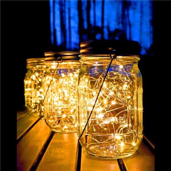 Solar Mason Jar Lights,4 Pack 30 Led Starry Fairy String Hanging Jar Lights - Picture 3 of 8